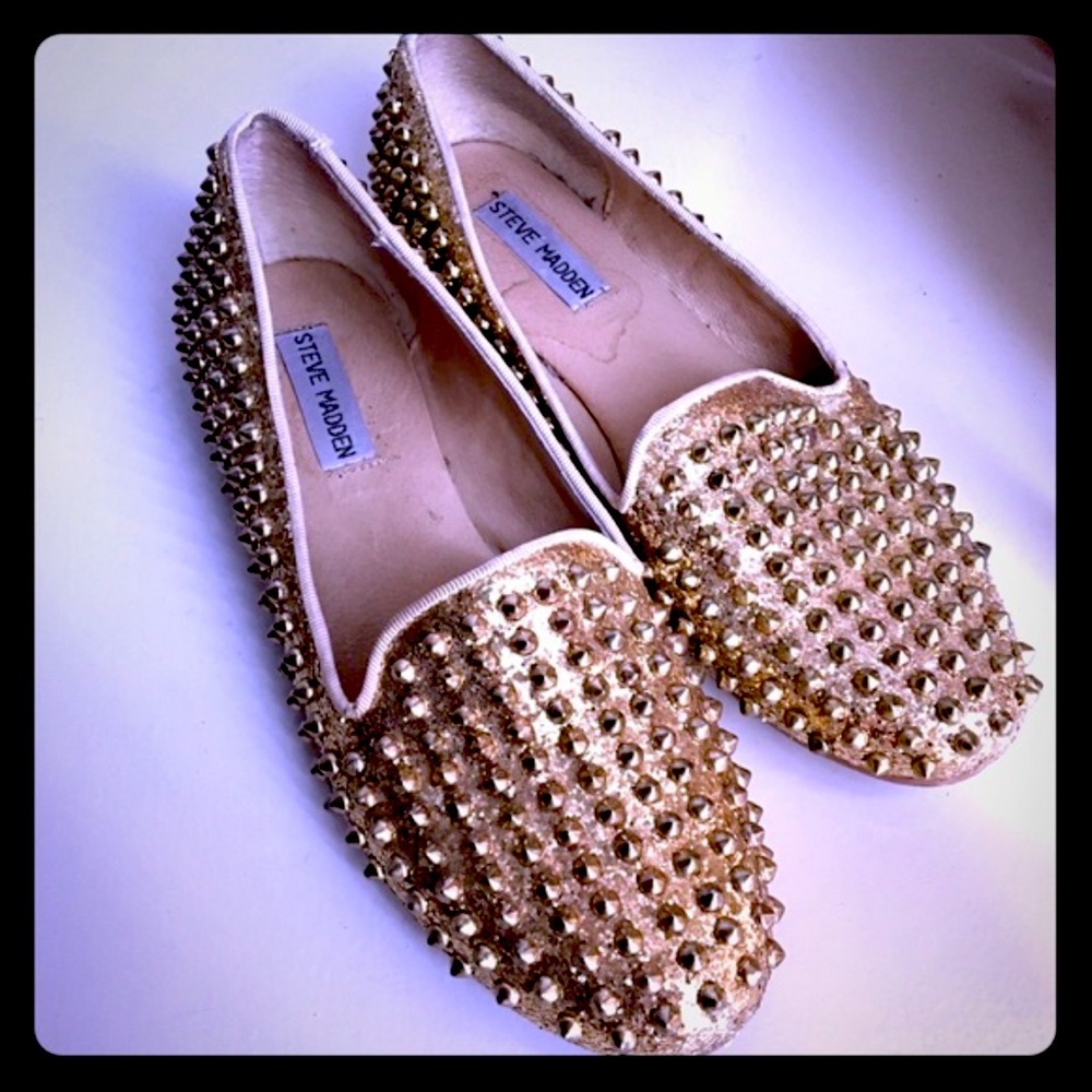 Spiked gold loafers